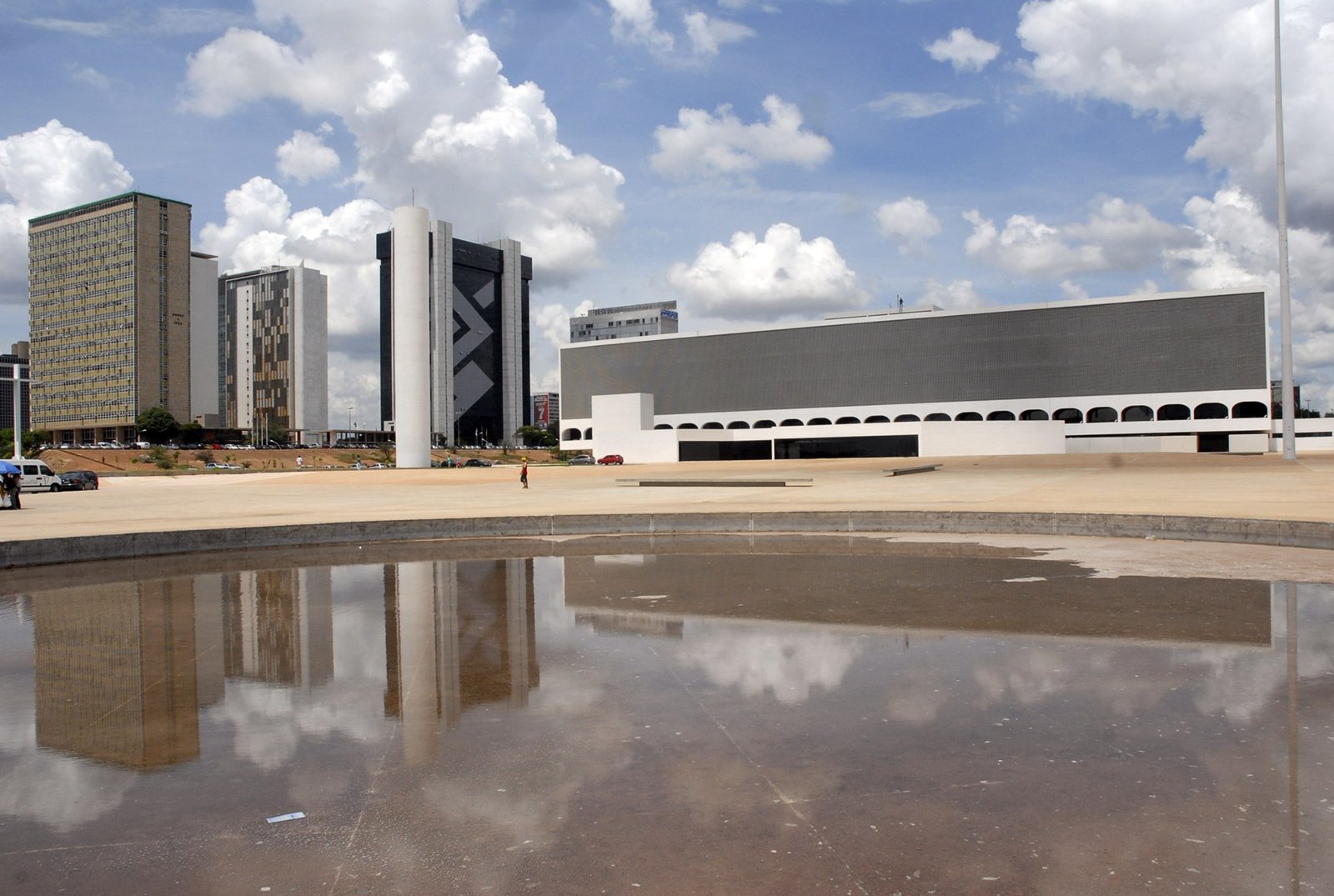 Fachada da Biblioteca Nacional de Brasília e prédios do Setor Bancário ao fundo