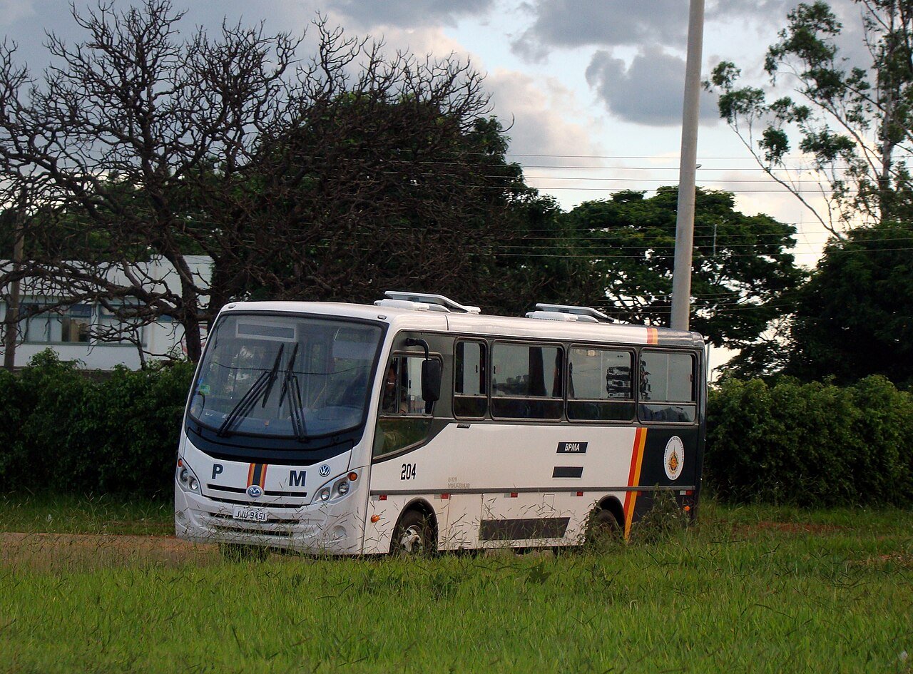 Veículo do Batalhão de Polícia Militar Ambiental do Distrito Federal em área de vegetação